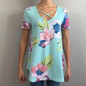 Aquamarine light blue Floral Top